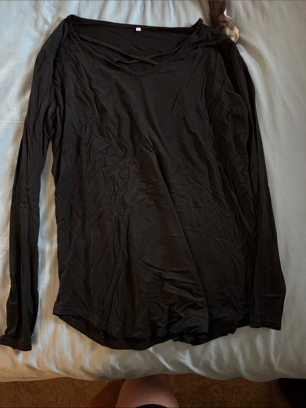 Black Long Sleeve Women's V-Neck Tee